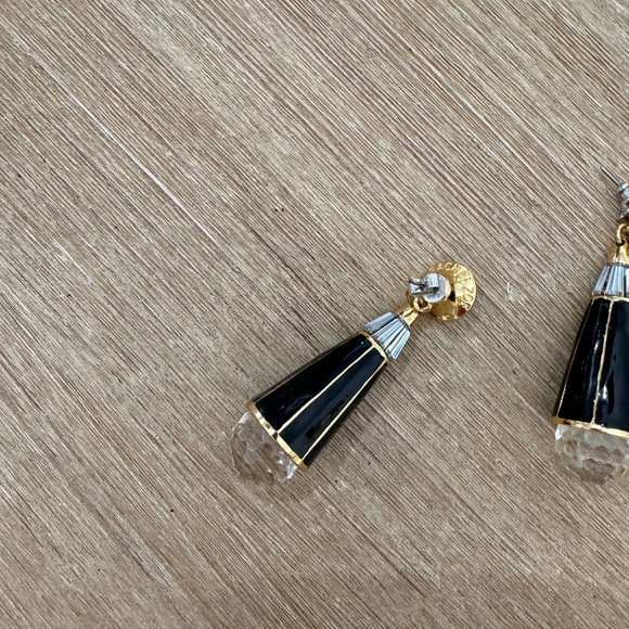 Rachel Zoe Designer Glass Crystal Glass Black Enamel drop earrings - Picture 3 of 5